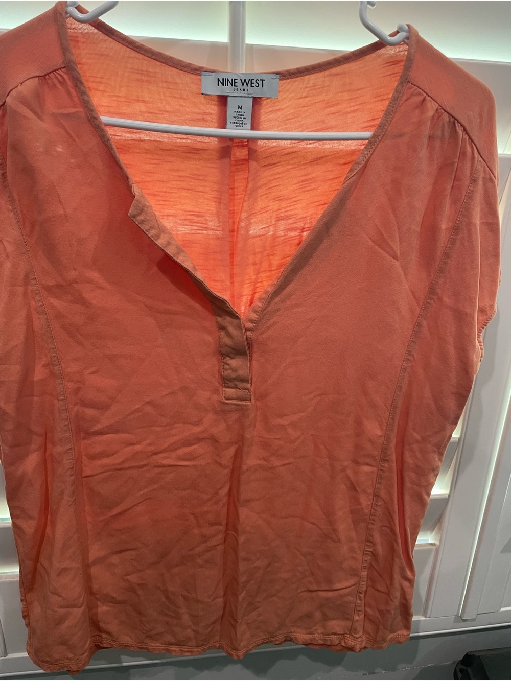 Nine West Coral Orange V-Neck Blouse